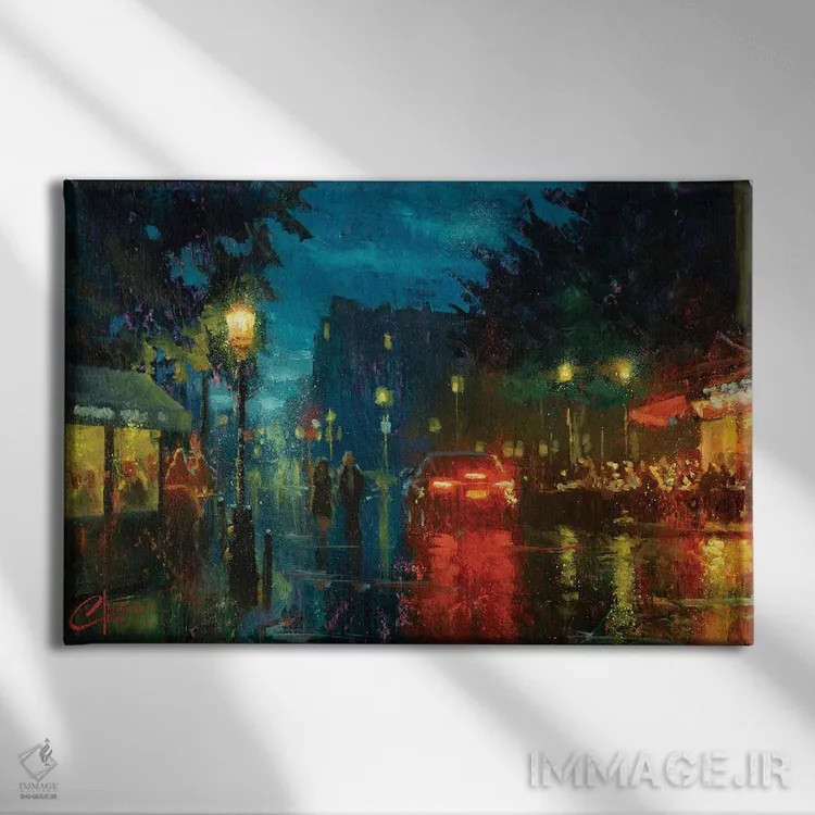 تابلو Rainy Street,پاریس، خیابان بارانی اثر کریستوفر کلارک - نمای روبهرو روی دیوار