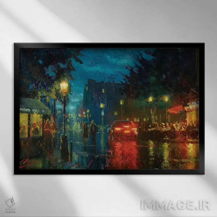 تابلو Rainy Street,پاریس، خیابان بارانی اثر کریستوفر کلارک - نمای قابدار مشکی