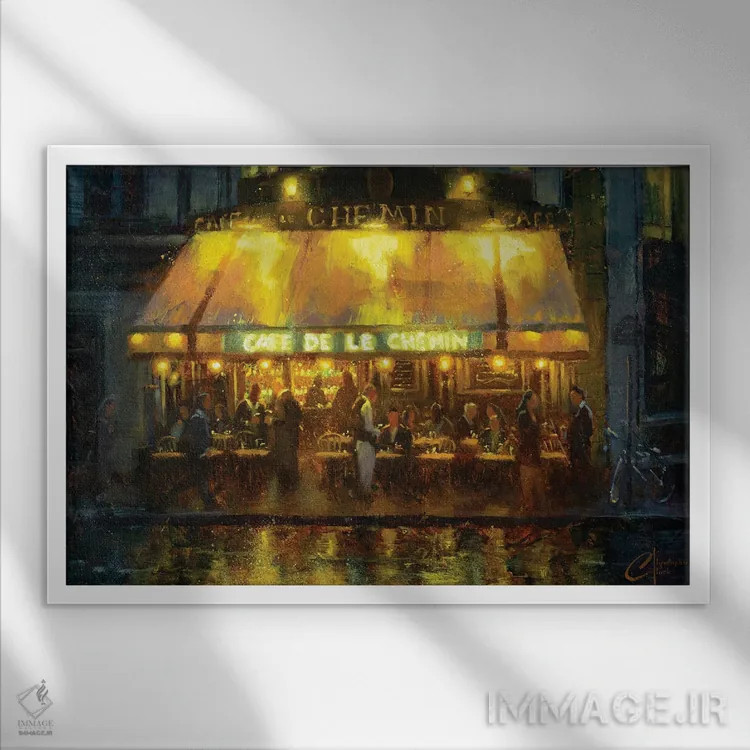 تابلو Cafe De Le Chemin,پاریس، کافه دو لو شمن اثر کریستوفر کلارک - نمای قابدار سفید
