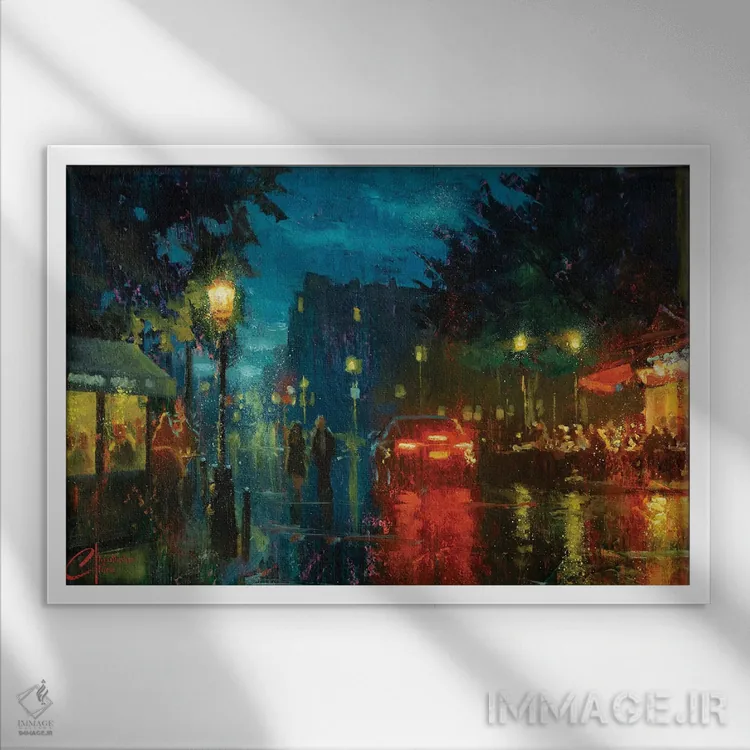 تابلو Rainy Street,پاریس، خیابان بارانی اثر کریستوفر کلارک - نمای قابدار سفید