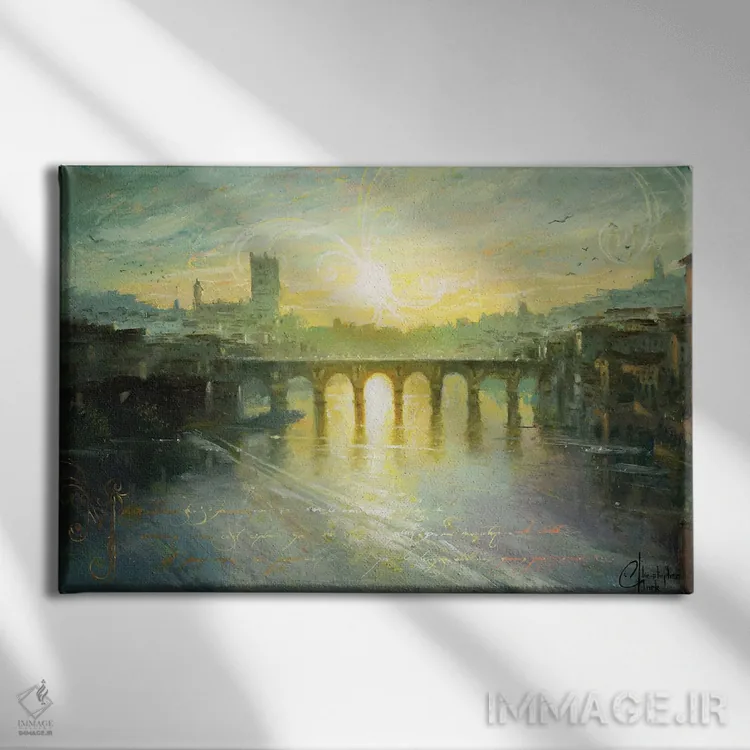 تابلو Bridge At Sunset,آلبی، پل در غروب اثر کریستوفر کلارک - نمای روبهرو روی دیوار