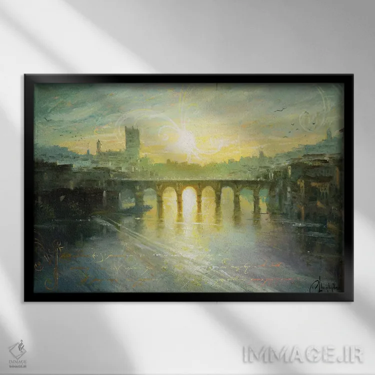 تابلو Bridge At Sunset,آلبی، پل در غروب اثر کریستوفر کلارک - نمای قابدار مشکی