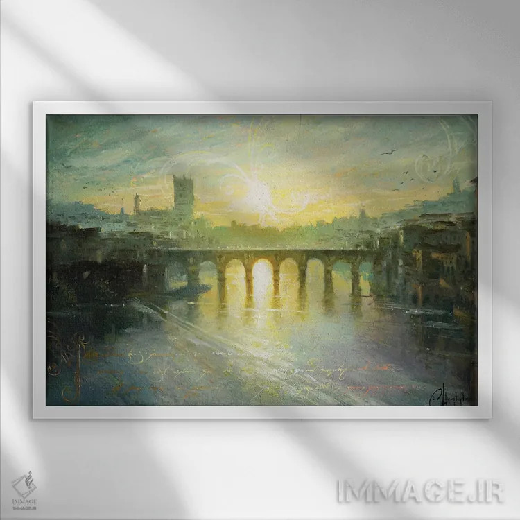 تابلو Bridge At Sunset,آلبی، پل در غروب اثر کریستوفر کلارک - نمای قابدار سفید