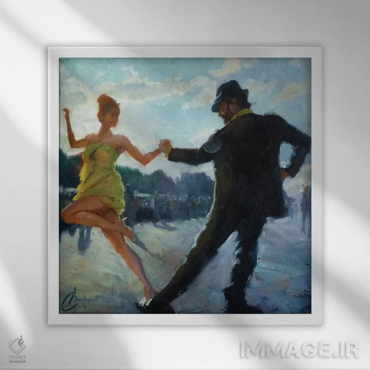 تابلو تانگو در میدان (رقص در میدان شهر) اثر کریستوفر کلارک - نمای قابدار سفید