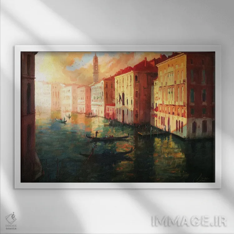 تابلو ونیز، ایتالیا - کانال بزرگ در غروب اثر کریستوفر کلارک - نمای قابدار سفید