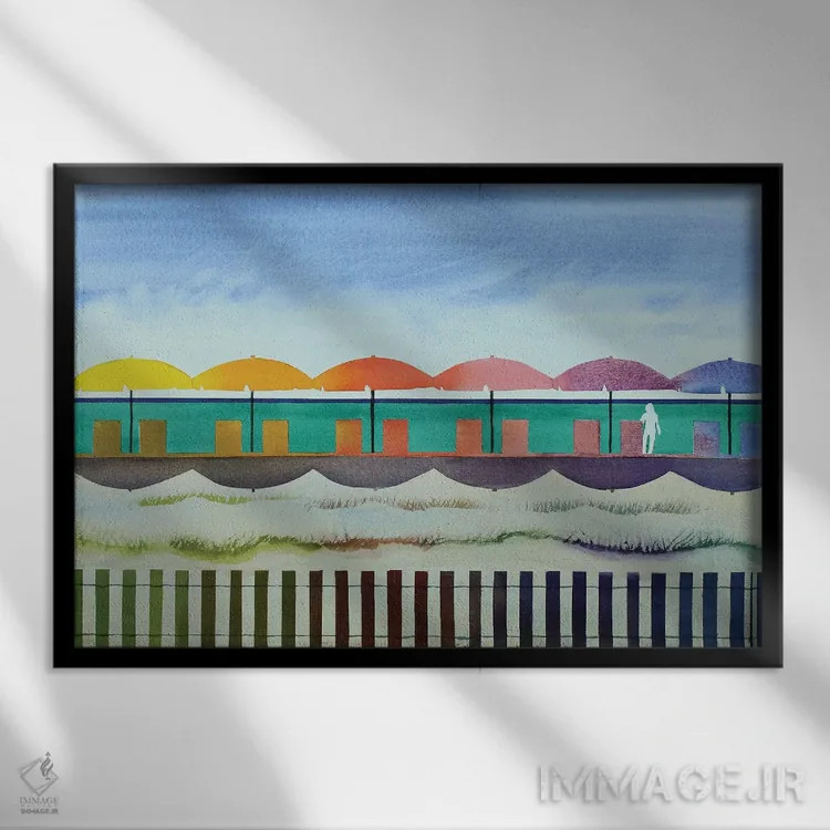 تابلو ساحل آبرنگی اثر کوری کلیفورد - نمای قابدار مشکی