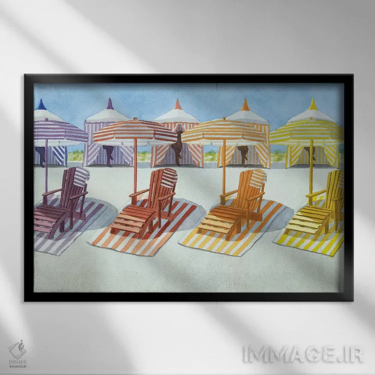 تابلو ساحل کلبهای اثر کوری کلیفورد - نمای قابدار مشکی