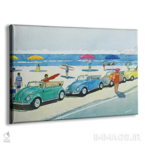 تابلو ساحل با فولکس بیتل رترو اثر کوری کلیفورد - نمای پرسپکتیو محصول
