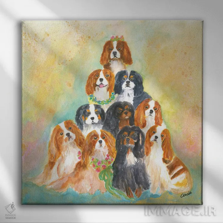 تابلو دستهای کاوالیِر (نوع سگ) اثر کانی کالم - نمای روبهرو روی دیوار