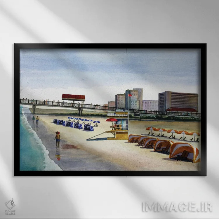 تابلو اسکلهٔ پیادهروی ساحلی اثر کوری کلیفورد - نمای قابدار مشکی