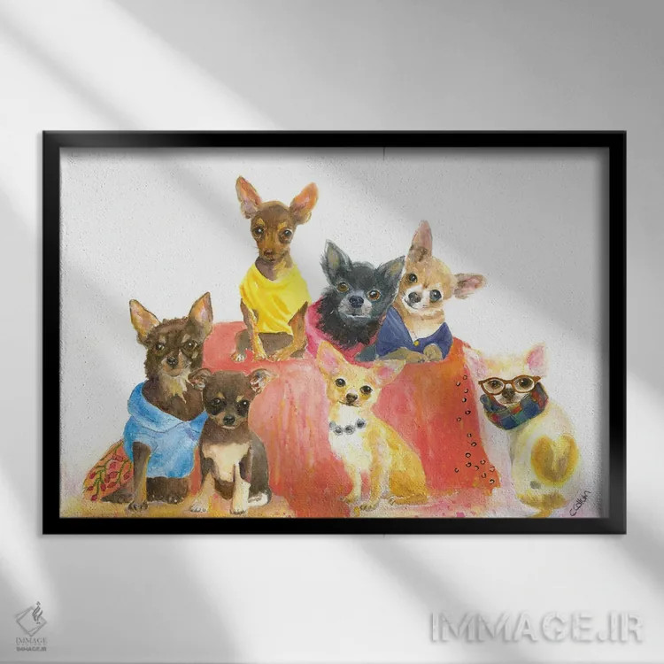 تابلو چیهواهواها دل مرا بردهاند (نوع سگ) اثر کانی کالم - نمای قابدار مشکی