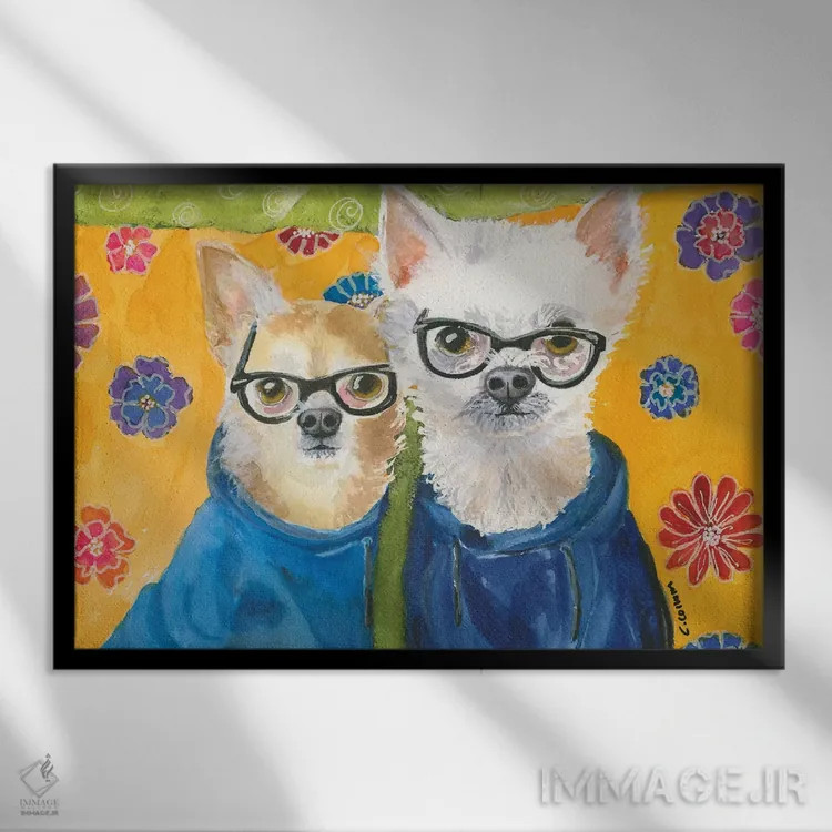 تابلو چیهواهواهای آبی (نوع سگ) اثر کانی کالم - نمای قابدار مشکی