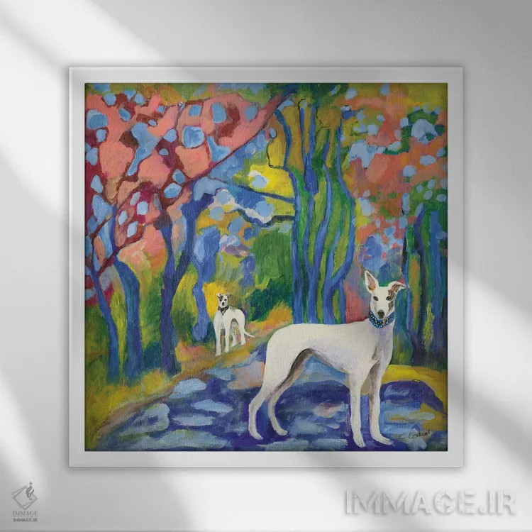 تابلو پیادهروی گریهاند (نوع سگ) اثر کانی کالم - نمای قابدار سفید