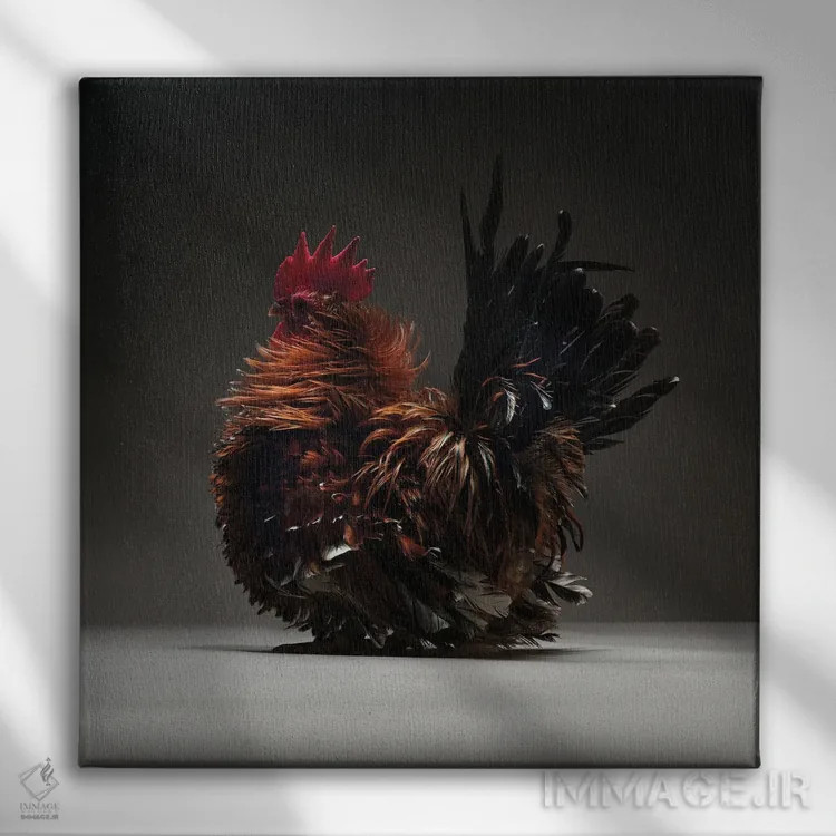 تابلو بانتام ژاپنی (نژاد مرغ) اثر چیکن (اثر هنری با لحن شوخ) - نمای روبهرو روی دیوار