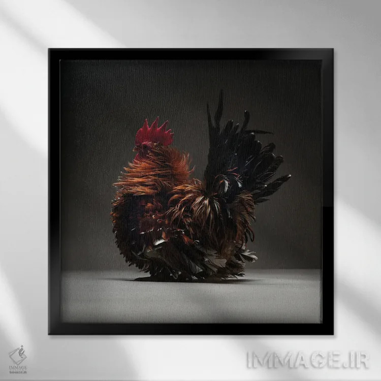 تابلو بانتام ژاپنی (نژاد مرغ) اثر چیکن (اثر هنری با لحن شوخ) - نمای قابدار مشکی