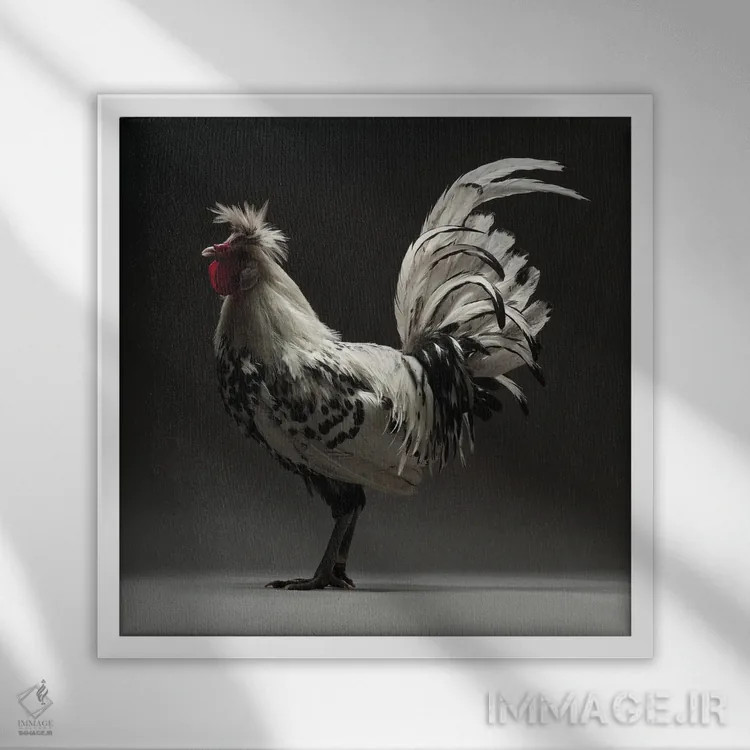 تابلو آپنزلر توفته (نژاد مرغ) اثر چیکن (اثر هنری با لحن شوخ) - نمای قابدار سفید