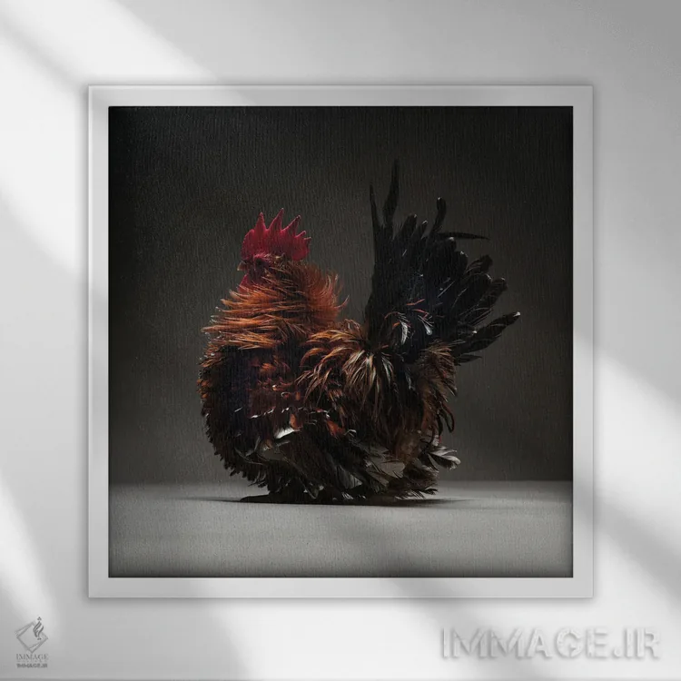 تابلو بانتام ژاپنی (نژاد مرغ) اثر چیکن (اثر هنری با لحن شوخ) - نمای قابدار سفید