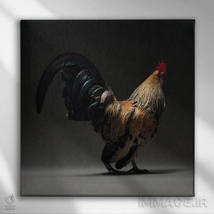 تابلو بانتام بوتدار (نژاد مرغ) اثر چیکن (اثر هنری با لحن شوخ) - نمای روبهرو روی دیوار