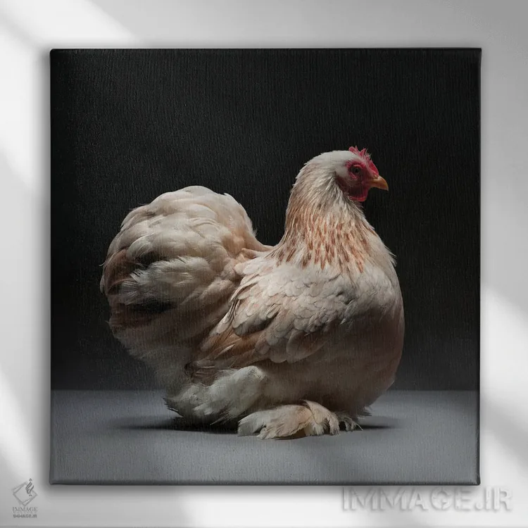 تابلو کوشین بانتام (نژاد مرغ) اثر چیکن (اثر هنری با لحن شوخ) - نمای روبهرو روی دیوار
