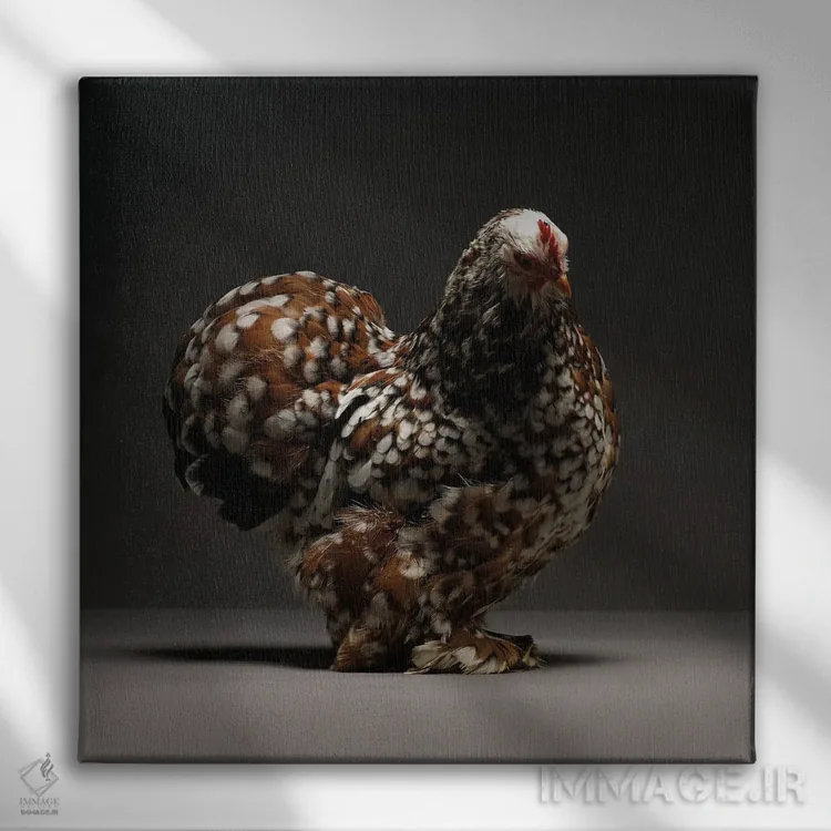 تابلو کوشین بانتام (نژاد مرغ) اثر چیکن (اثر هنری با لحن شوخ) - نمای روبهرو روی دیوار