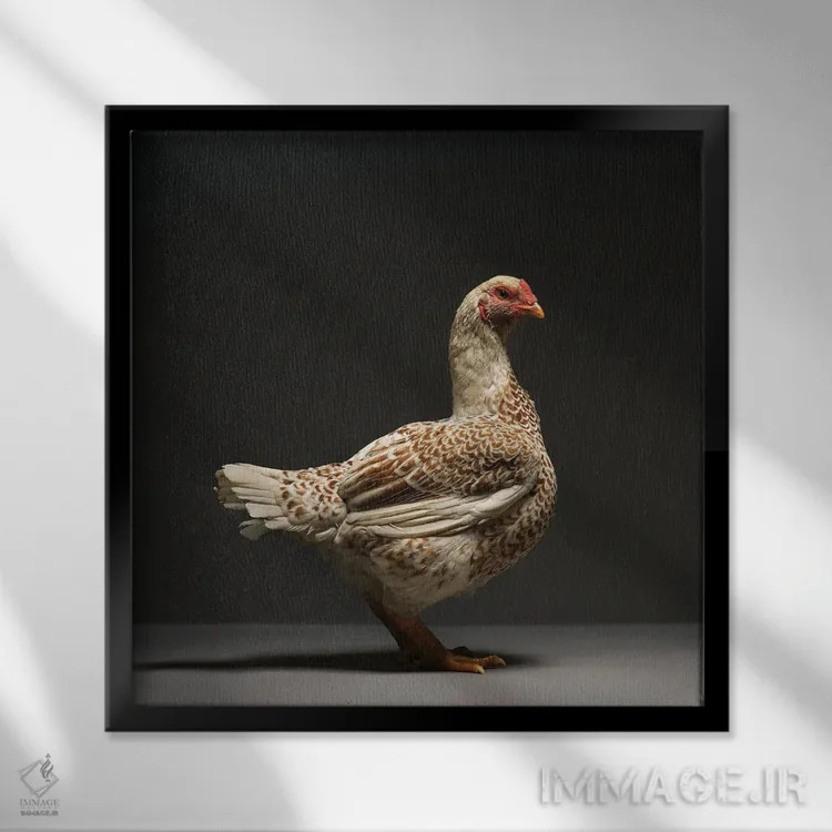 تابلو کورنیش (نژاد مرغ) اثر چیکن (اثر هنری با لحن شوخ) - نمای قابدار مشکی