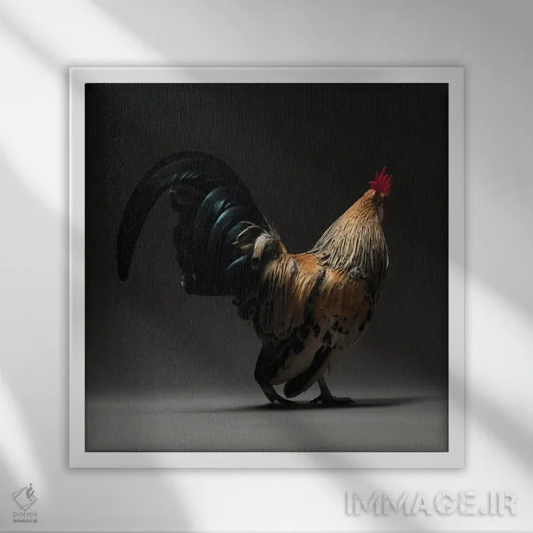 تابلو بانتام بوتدار (نژاد مرغ) اثر چیکن (اثر هنری با لحن شوخ) - نمای قابدار سفید