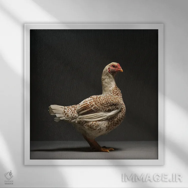 تابلو کورنیش (نژاد مرغ) اثر چیکن (اثر هنری با لحن شوخ) - نمای قابدار سفید