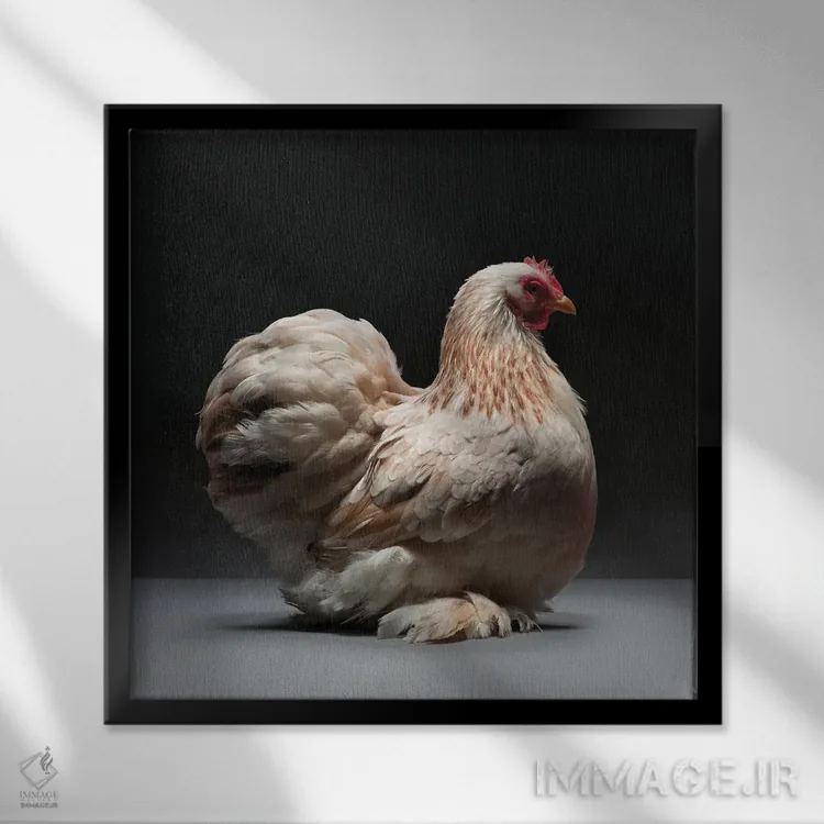 تابلو کوشین بانتام (نژاد مرغ) اثر چیکن (اثر هنری با لحن شوخ) - نمای قابدار مشکی