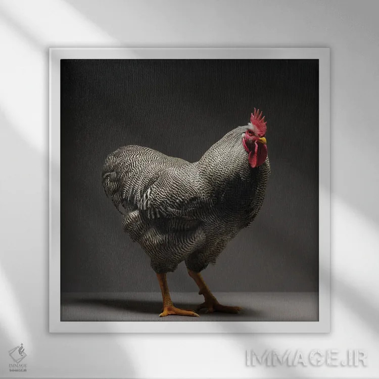 تابلو پلیموث راک (نژاد مرغ) اثر چیکن (اثر هنری با لحن شوخ) - نمای قابدار سفید
