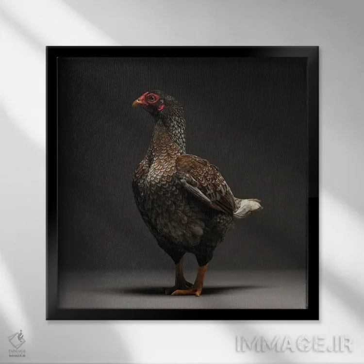 تابلو کورنیش (نژاد مرغ) اثر چیکن (اثر هنری با لحن شوخ) - نمای قابدار مشکی