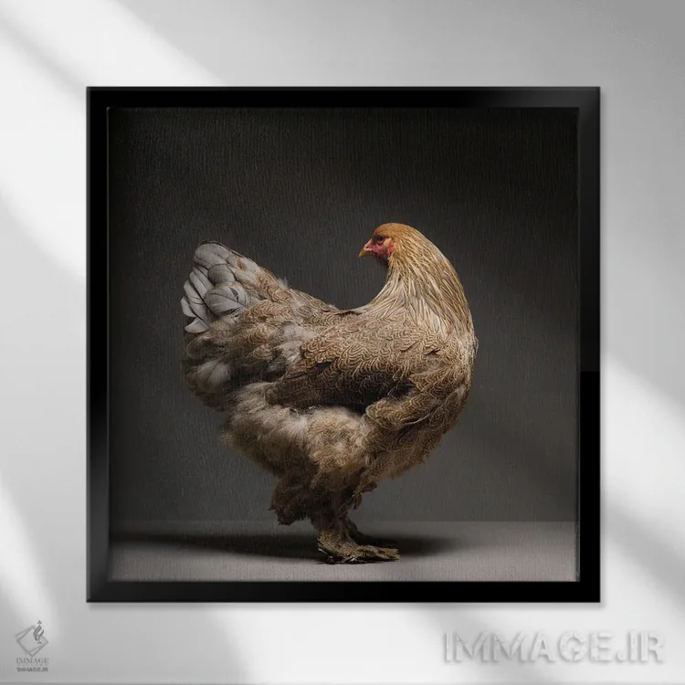تابلو برهما (نژاد مرغ) اثر چیکن (اثر هنری با لحن شوخ) - نمای قابدار مشکی
