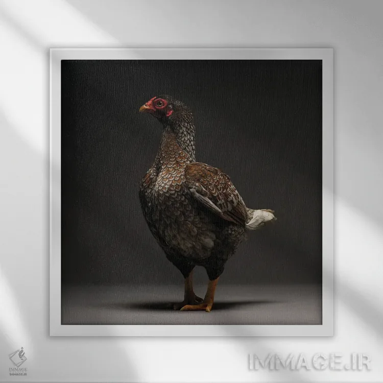 تابلو کورنیش (نژاد مرغ) اثر چیکن (اثر هنری با لحن شوخ) - نمای قابدار سفید