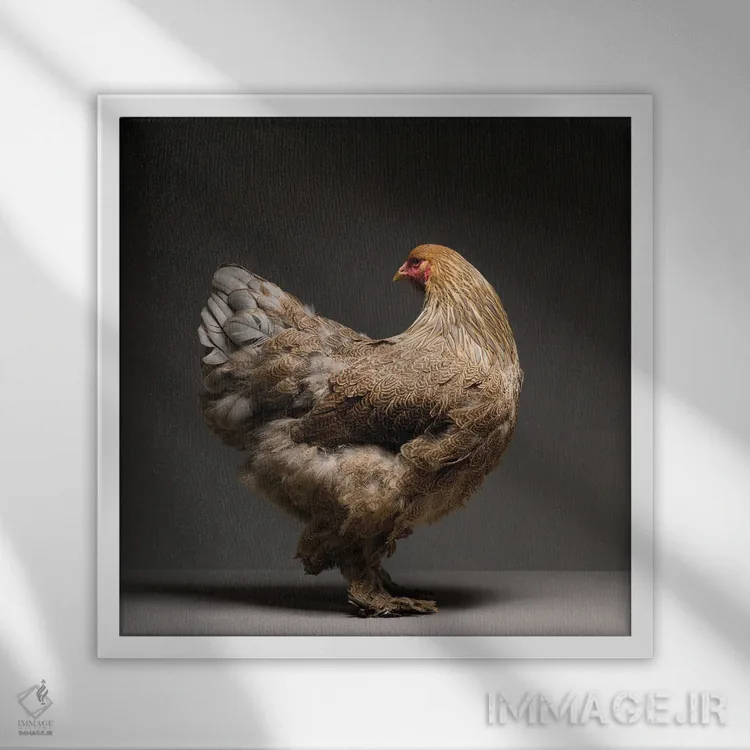 تابلو برهما (نژاد مرغ) اثر چیکن (اثر هنری با لحن شوخ) - نمای قابدار سفید