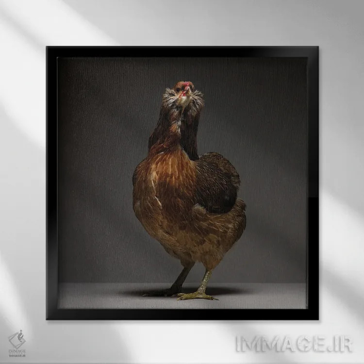 تابلو آروکانا (نژاد مرغ) اثر چیکن (اثر هنری با لحن شوخ) - نمای قابدار مشکی