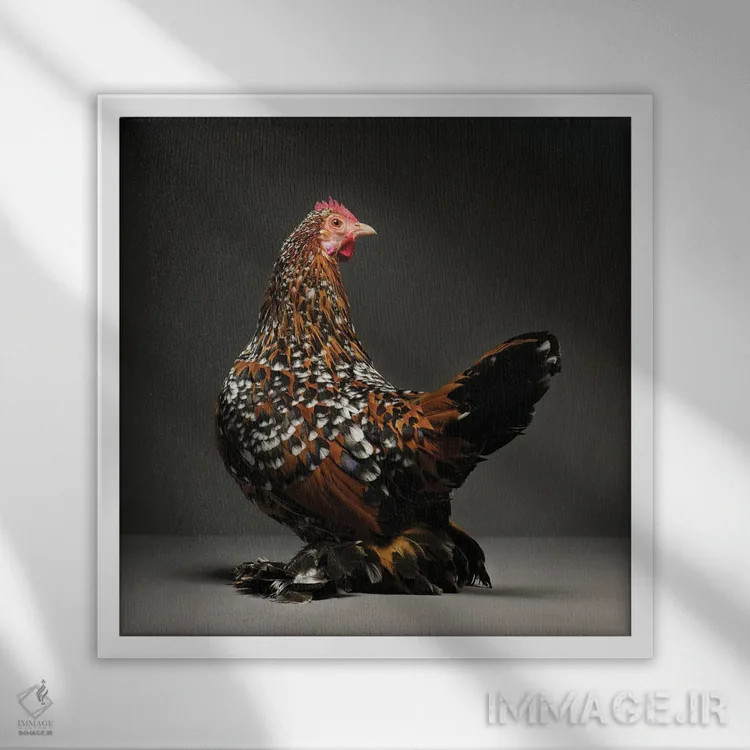 تابلو بانتام بوتدار میل فلور (نژاد مرغ) اثر چیکن (اثر هنری با لحن شوخ) - نمای قابدار سفید