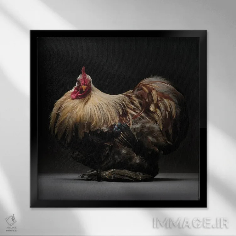 تابلو بانتام پکین (نژاد مرغ) اثر چیکن (اثر هنری با لحن شوخ) - نمای قابدار مشکی
