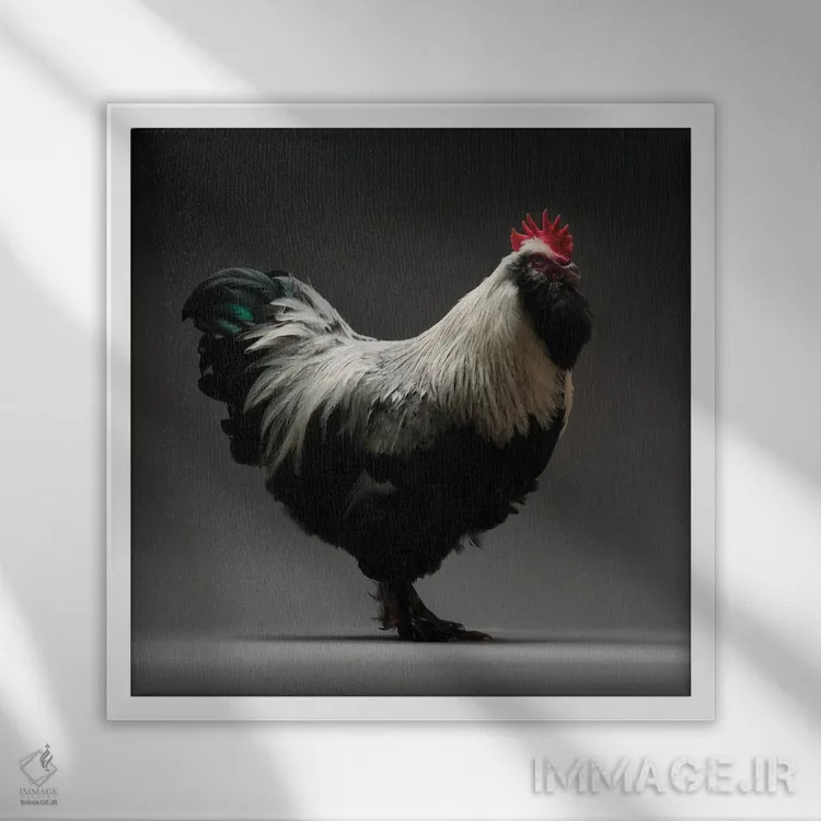 تابلو فاورول (نژاد مرغ) اثر چیکن (اثر هنری با لحن شوخ) - نمای قابدار سفید