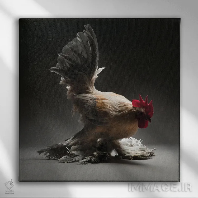 تابلو بانتام بوتدار (نژاد مرغ) اثر چیکن (اثر هنری با لحن شوخ) - نمای روبهرو روی دیوار