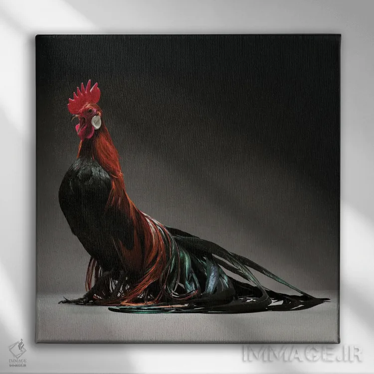 تابلو فنیکس (نژاد مرغ) اثر چیکن (اثر هنری با لحن شوخ) - نمای روبهرو روی دیوار