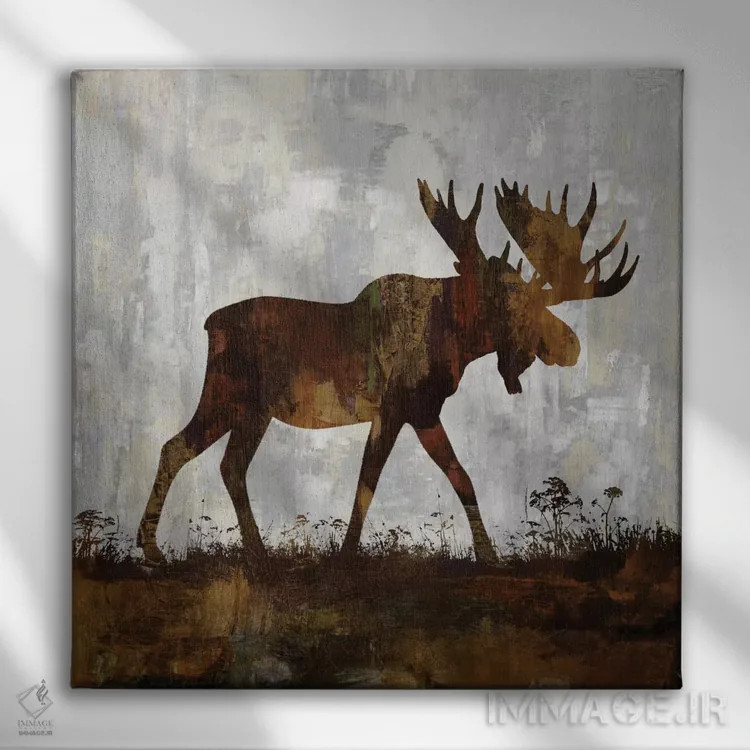 تابلو گوزن موس (گوزن بزرگ آمریکایی) اثر کارل کولبرن - نمای روبهرو روی دیوار