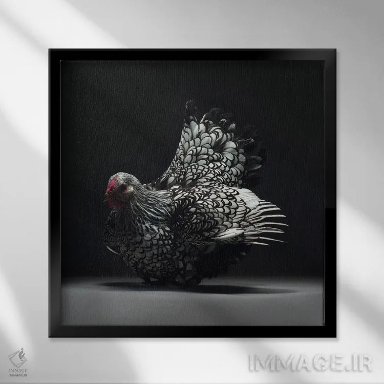 تابلو ویاندوت (نژاد مرغ) اثر چیکن (اثر هنری با لحن شوخ) - نمای قابدار مشکی