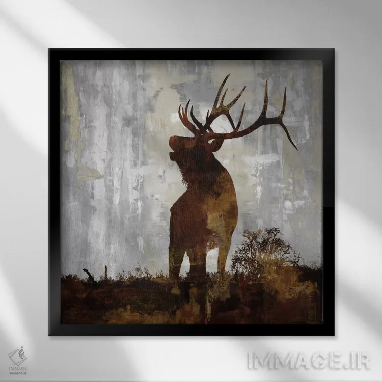 تابلو گوزن شمالی (الک) اثر کارل کولبرن - نمای قابدار مشکی