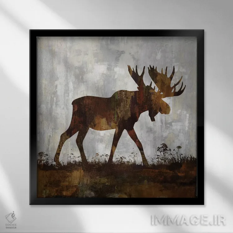 تابلو گوزن موس (گوزن بزرگ آمریکایی) اثر کارل کولبرن - نمای قابدار مشکی
