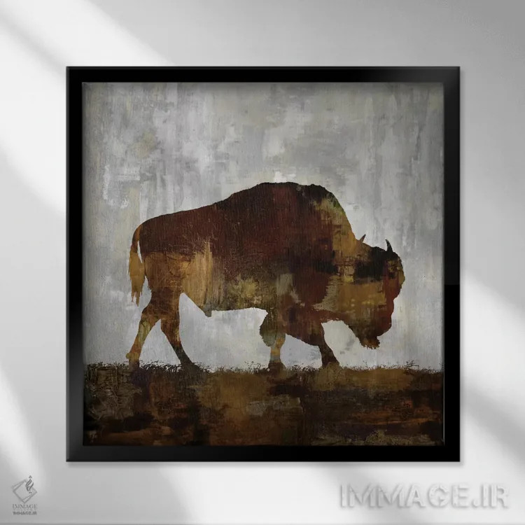 تابلو گاومیش کوهستانی (بایسون) اثر کارل کولبرن - نمای قابدار مشکی
