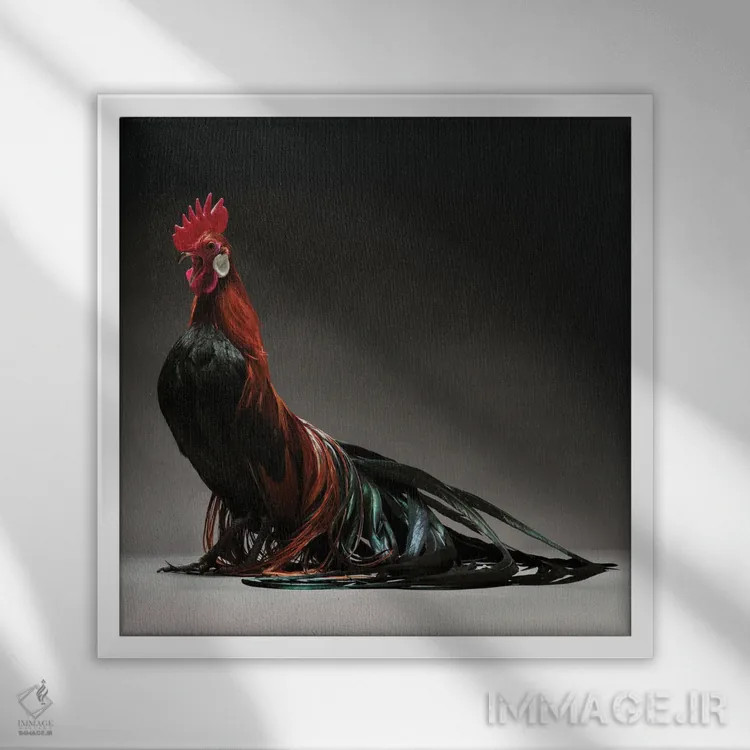 تابلو فنیکس (نژاد مرغ) اثر چیکن (اثر هنری با لحن شوخ) - نمای قابدار سفید