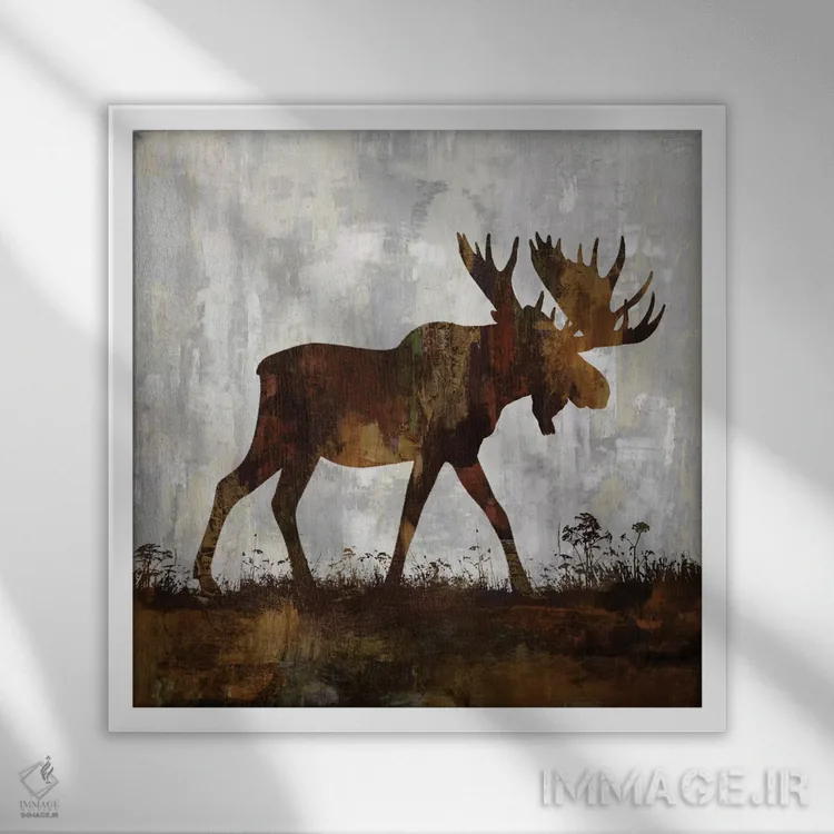 تابلو گوزن موس (گوزن بزرگ آمریکایی) اثر کارل کولبرن - نمای قابدار سفید