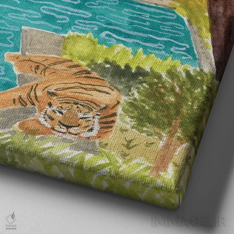 تابلو استخر ببر اثر کارولین چسیا - نمای نزدیک بافت بوم