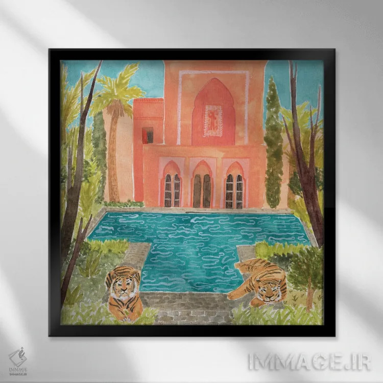 تابلو استخر ببر اثر کارولین چسیا - نمای قابدار مشکی