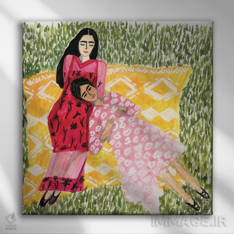تابلو دوستان (زنانه) اثر کارولین چسیا - نمای روبهرو روی دیوار