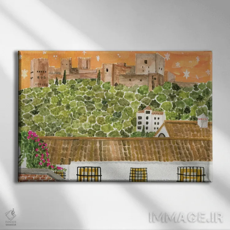 تابلو الحمرا (کاخ الحمرا) اثر کارولین چسیا - نمای روبهرو روی دیوار